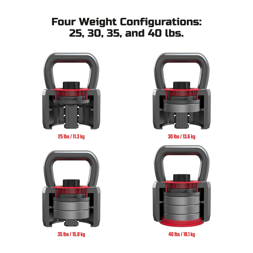 Smartstack Wide Handle Adjustable Kettlebell for Home Gym Workouts, 25-40 Lbs, Black